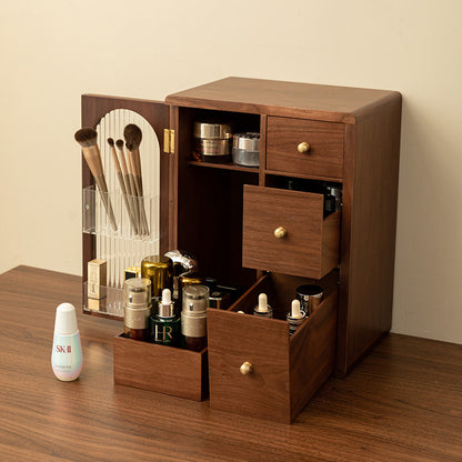 Luxury Wooden Makeup Organizer with Drawers and Brush Holder – Elegant Storage for Cosmetics and Skincare