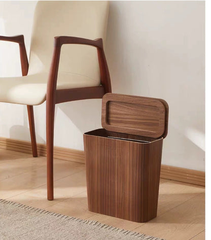 Wooden-Style Trash Bin with Optional Rotating Lid – Modern & Functional Design