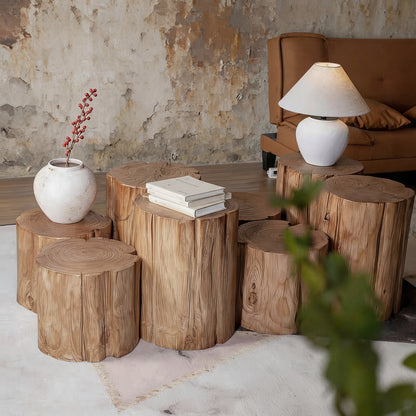 Natural Log Stump Stool & Organic Side Table