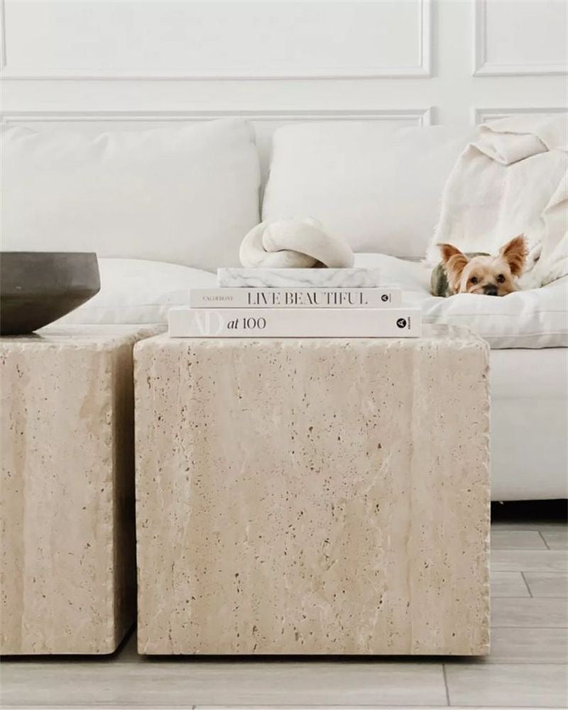 Elysian Natural Travertine Plinth Pedestal & Side Table