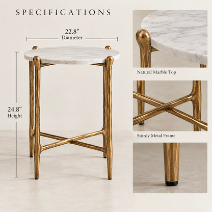 Ausi marble side table dimensions 22.8 inch diameter by 24.8 inch height