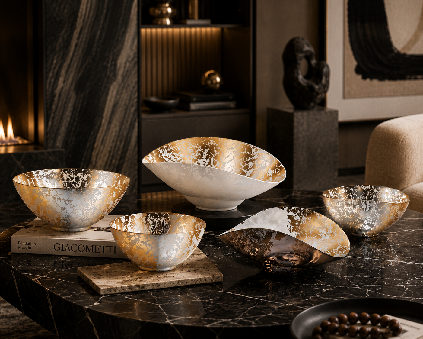 Sparkle Series Gold Foil Glass Bowls – Luxury Decorative Fruit & Centerpiece Bowls