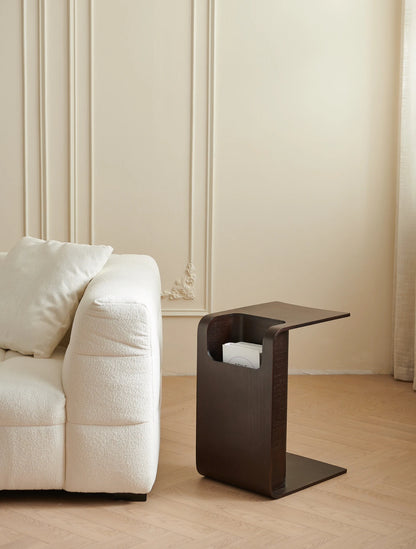 Minimalist Wooden Side Table with Storage – C-Shaped Multi-Functional End Table for Living Room & Bedroom