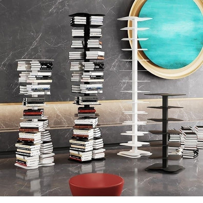 Metal Rotating Spine Bookshelf – Vertical Book Tower & Multipurpose Display Shelf for Small Spaces