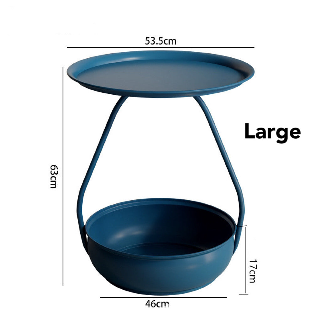 Modern Nesting Coffee Table – Round Metal Side Tables with Storage Basket for Living Room, Bedroom, Balcony, and Office