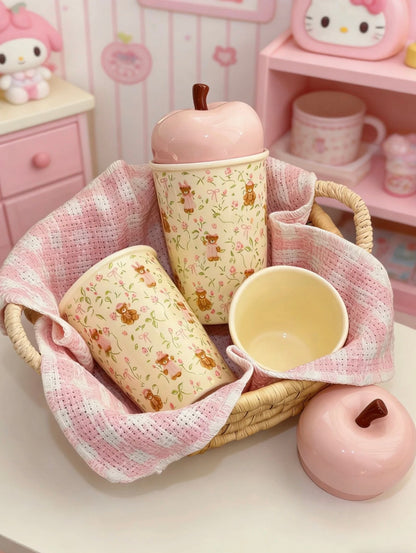 Pink Apple Blossom Bear Straw Cup