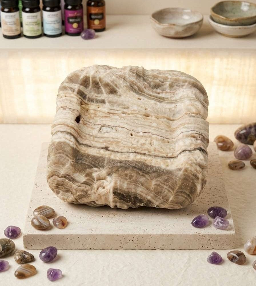 Hand-Carved Twisted Rope Marble Tray | Sculptural Onyx Catchall & Decorative Centerpiece | Luxury Artisan Stone Deco