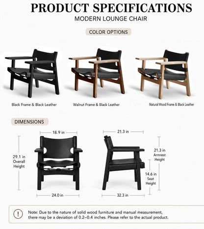 Spanish Chair | Solid Wood & Saddle Leather Sling Lounge Chair