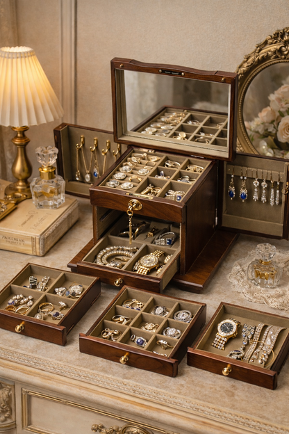 Walnut Jewelry Organizer with Lock