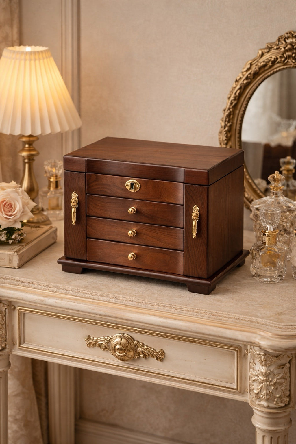 Walnut Jewelry Organizer with Lock