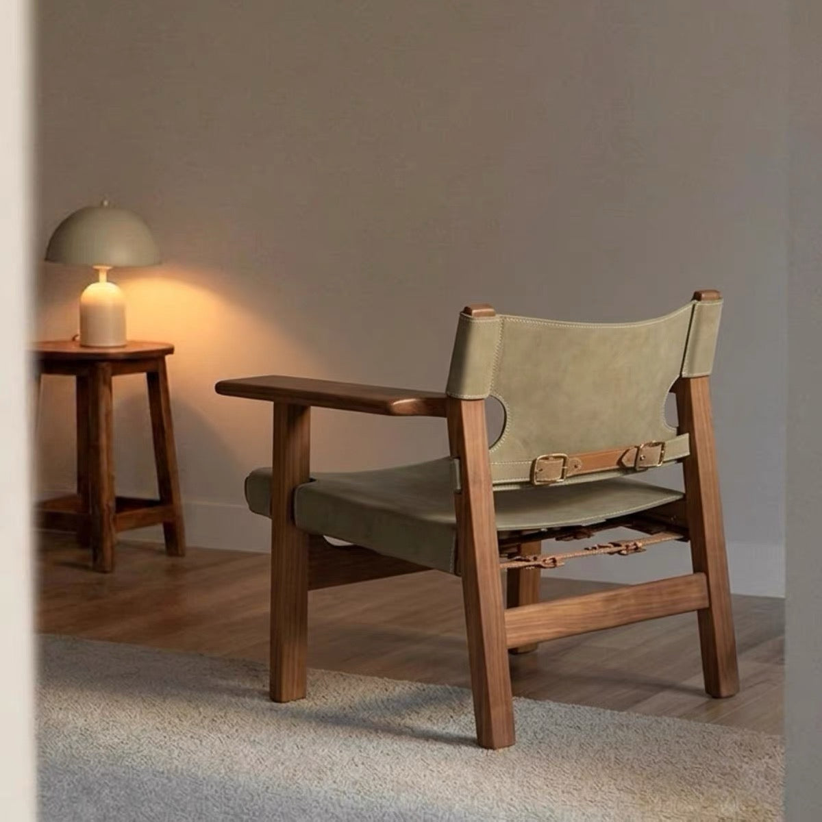 Spanish Chair | Solid Wood & Saddle Leather Sling Lounge Chair