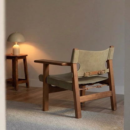 Spanish Chair | Solid Wood & Saddle Leather Sling Lounge Chair
