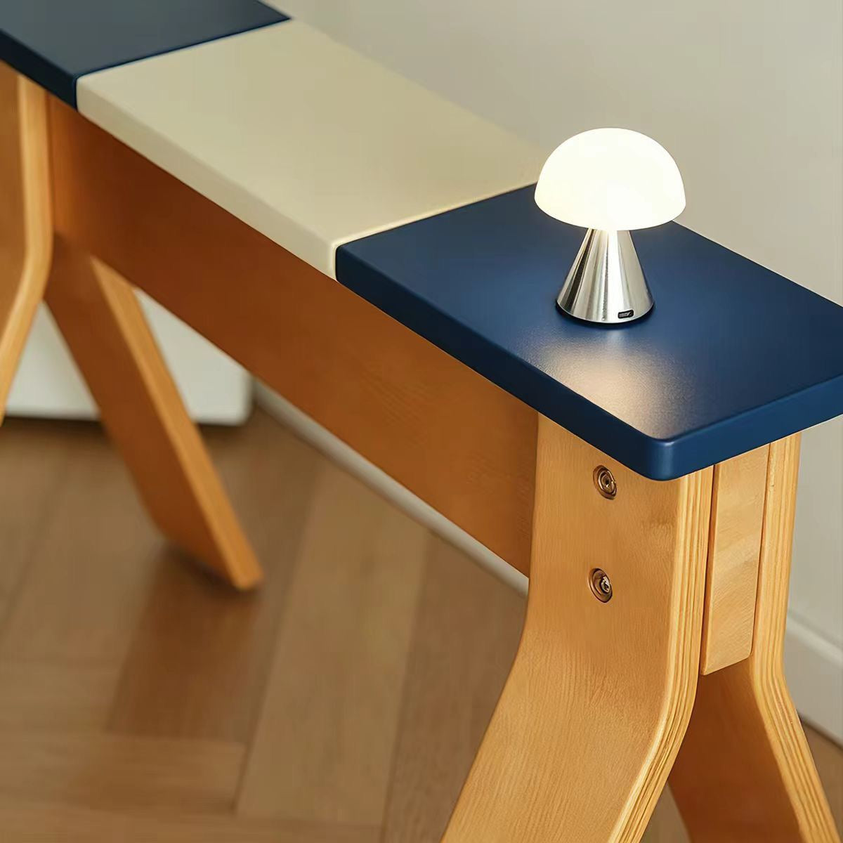 AUSI Color Block Wood Bench | Architectural Trestle Entryway Bench | Modern Café & Dining Bench
