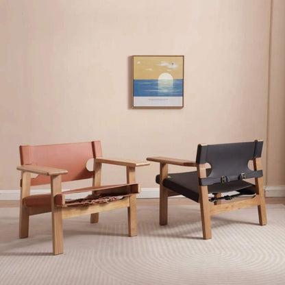 Solid Wood & Leather Sling Lounge Chair
