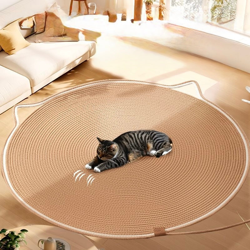 Hand-Woven Sisal Cat Scratching Mat | Durable Cat Head Shaped Floor Pad & Play Toy