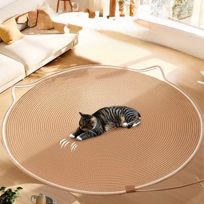 Hand-Woven Sisal Cat Scratching Mat | Durable Cat Head Shaped Floor Pad & Play Toy