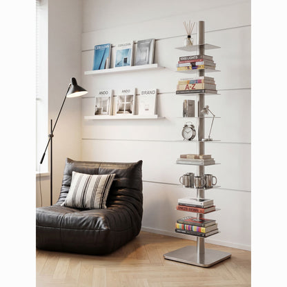 Stainless Steel Rotating Book Tower | Modern Vertical Bookshelf & Space-Saving Floor Standing Bookcase