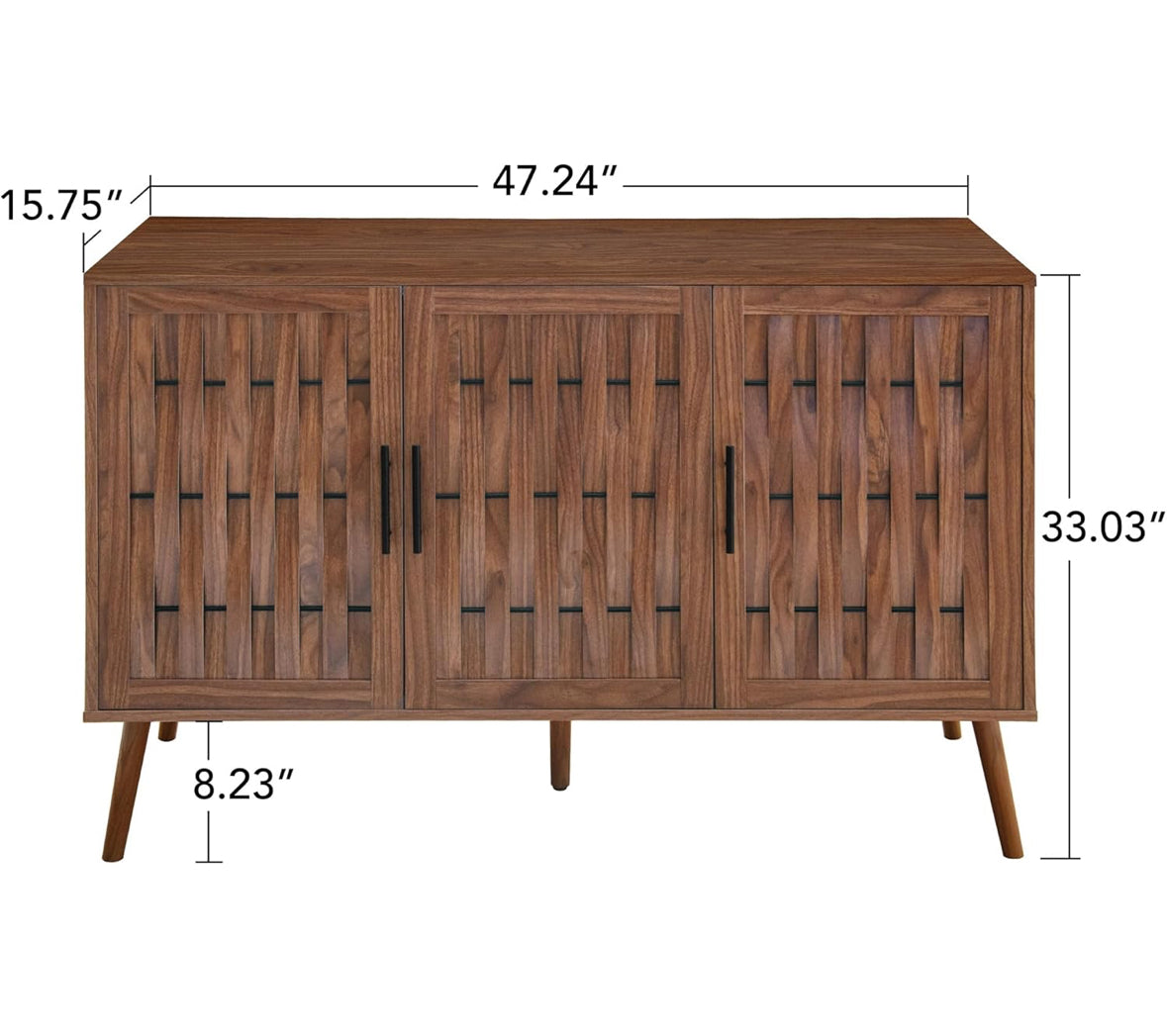 Mid-Century Modern 3-Door Storage Cabinet with Adjustable Shelves, Solid Pine Wood Legs, and Anti-Tip Design