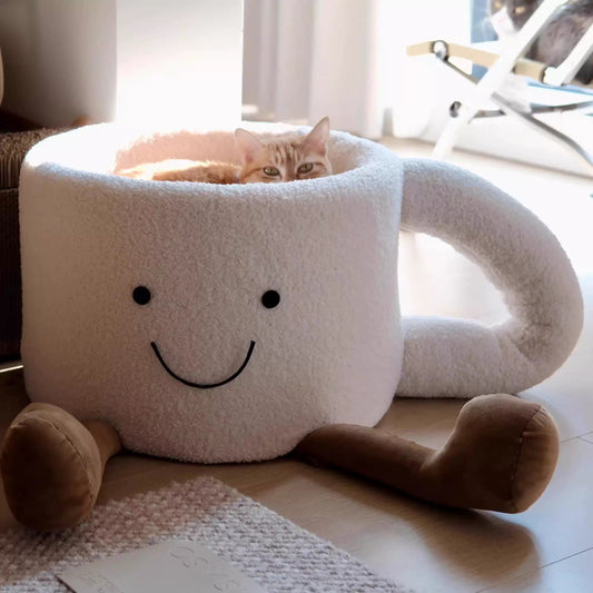 Cozy Cat Cup Bed – Cute Coffee Mug Cat House with Plush Comfort