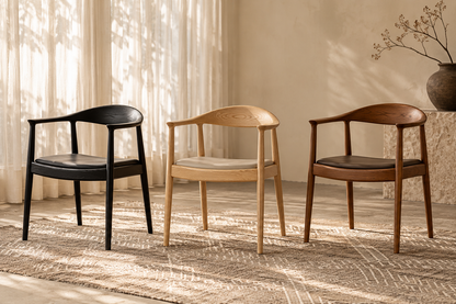 Soren Solid Ash Wood Dining Armchair – Sculptural Curved Back Chair