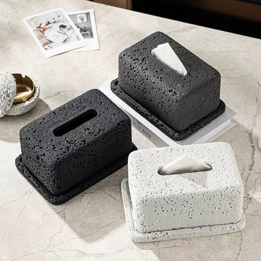 Modern Lava Stone Tissue Box Cover - Unique Volcanic Rock Design for Stylish Home Decor