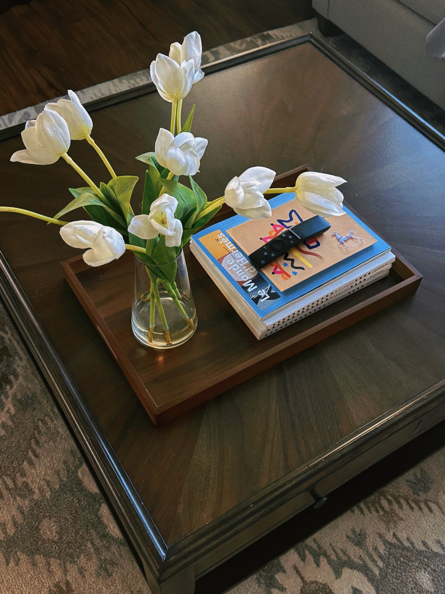 Handcrafted Large Solid Wood Nesting Serving Trays Minimalist Coffee Table & Ottoman Tray Decor