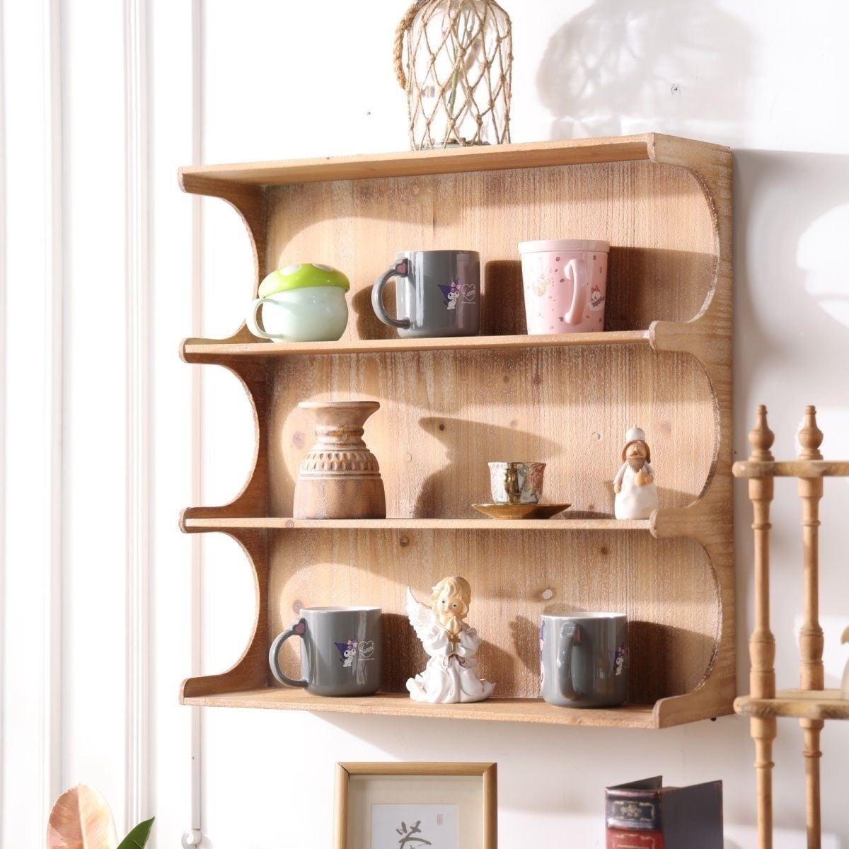 Vintage Maison Scalloped Tiered Wall Shelf | Rustic Pine Display Riser