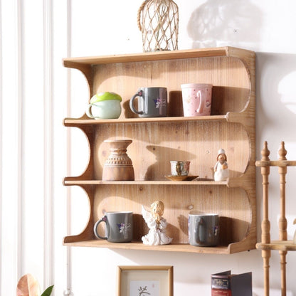 Vintage Maison Scalloped Tiered Wall Shelf | Rustic Pine Display Riser