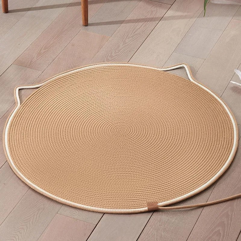 Hand-Woven Sisal Cat Scratching Mat | Durable Cat Head Shaped Floor Pad & Play Toy