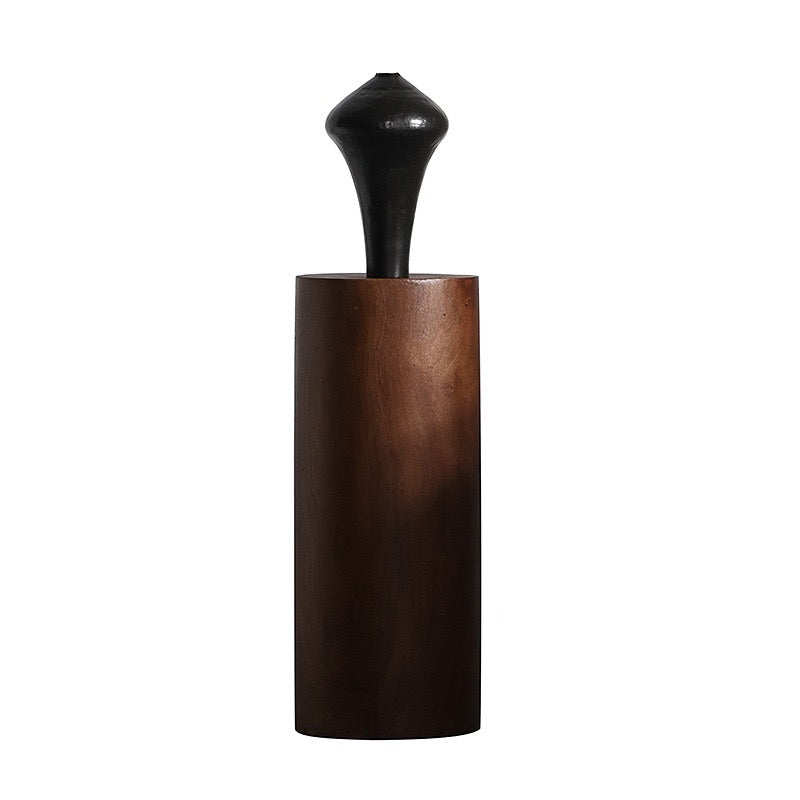 Round Solid Wood Pedestal Stand in Dark Walnut