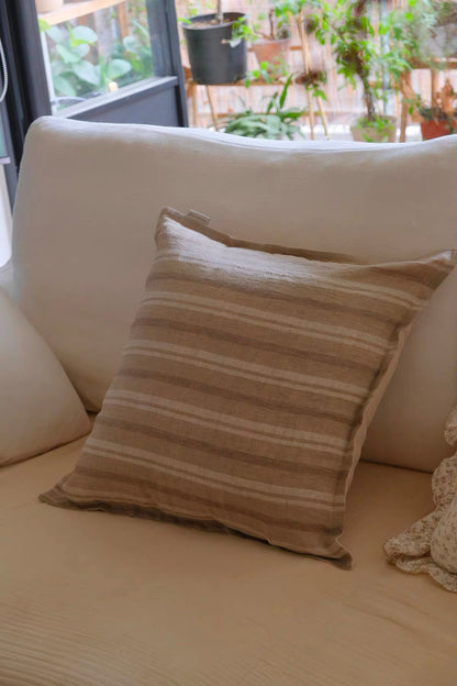 Vintage Linen Stripe Pillow Cover | Plastic-Free Natural Linen Cushion Cover | Japandi & Wabi-Sabi Decorative Pillow Cover