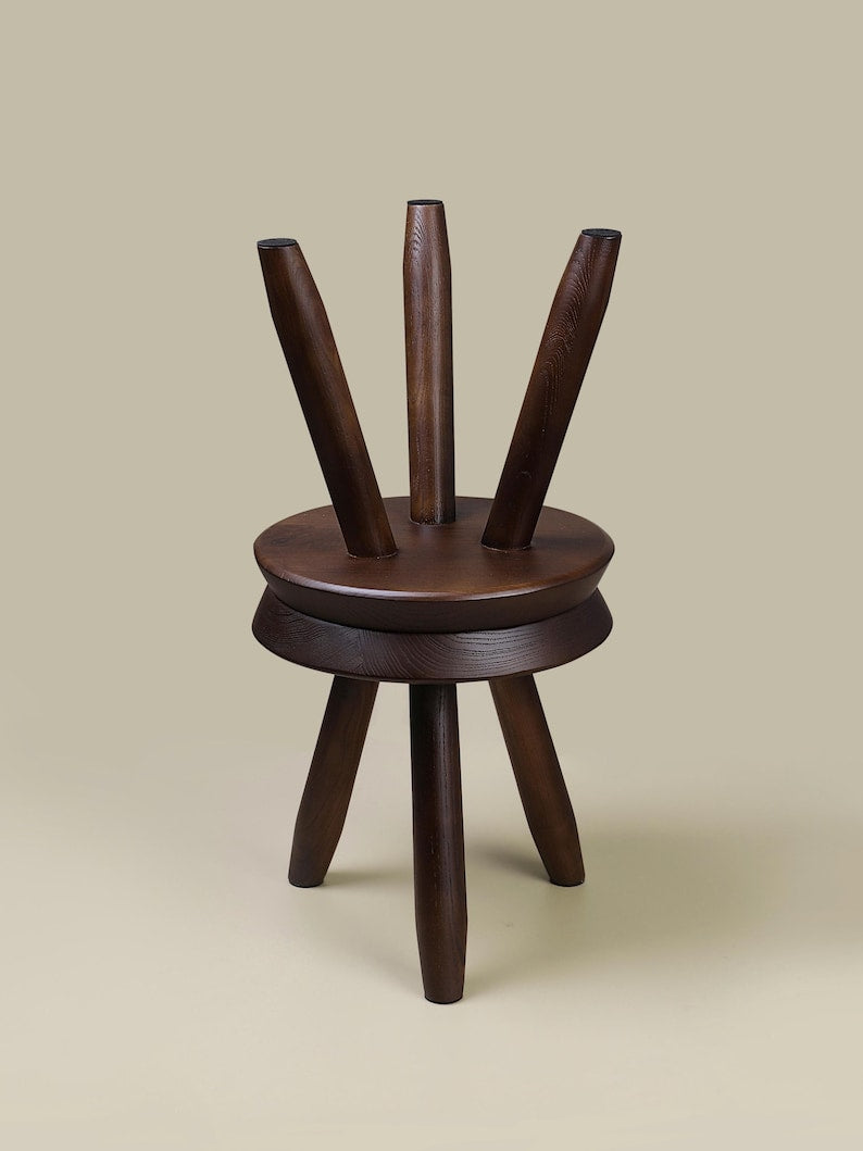 Handcrafted Solid Wood Tripod Stool – Charlotte Perriand–Inspired