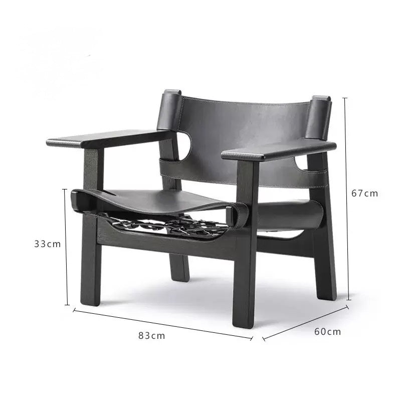 Spanish Chair | Genuine Leather Sling Lounge Chair – Solid Wood Mid-Century Armchair