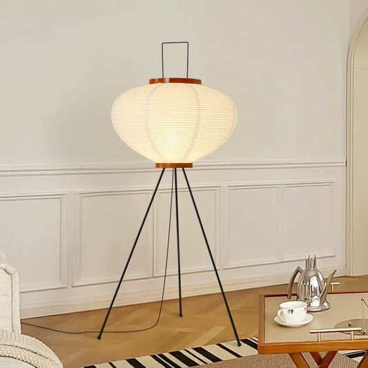 Japanese Wabi-Sabi Style Rice Paper Round Floor Lantern Lamp