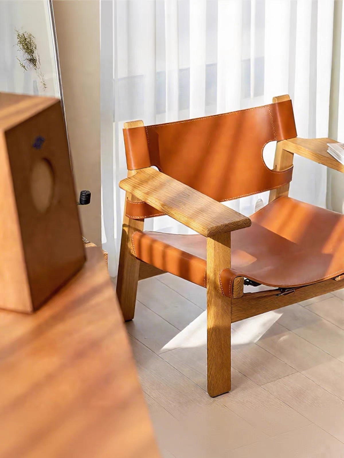 Spanish Chair | Solid Wood & Saddle Leather Sling Lounge Chair