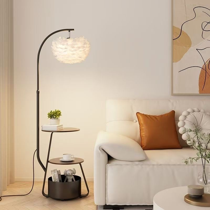 Modern Multi-Functional Lounge Side Table Floor Lamp - High Shade Style