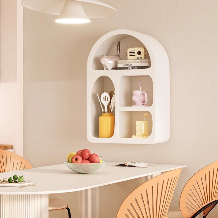 Arched Round Corners White Floating Wall Shelves Textured Finished ...