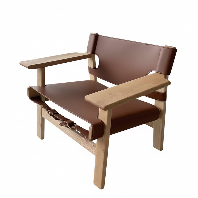 Solid Wood & Leather Sling Lounge Chair