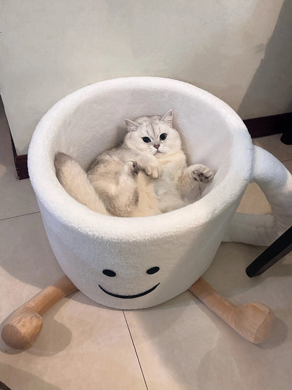 Cozy Cat Cup Bed – Cute Coffee Mug Cat House with Plush Comfort