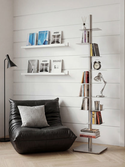 Stainless Steel Rotating Book Tower | Modern Vertical Bookshelf & Space-Saving Floor Standing Bookcase