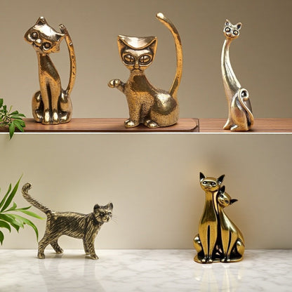 Modern Brass Cat Figurines | Sculptural Shelf & Table Decor
