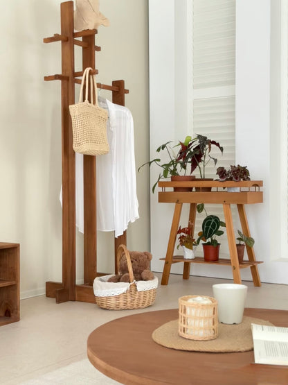 Japandi 2-Tier Solid Wood Plant Stand – Minimalist Indoor Garden Console Wooden Plant Stand – Tray Top Console & Display Shelf