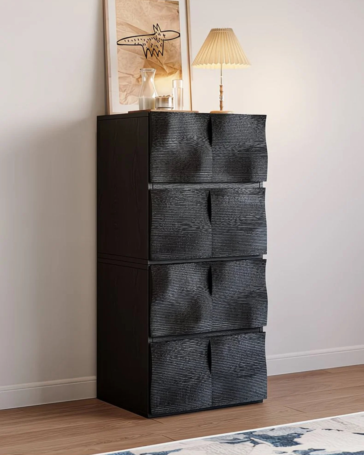 Modern Textured Wood Storage Cabinet