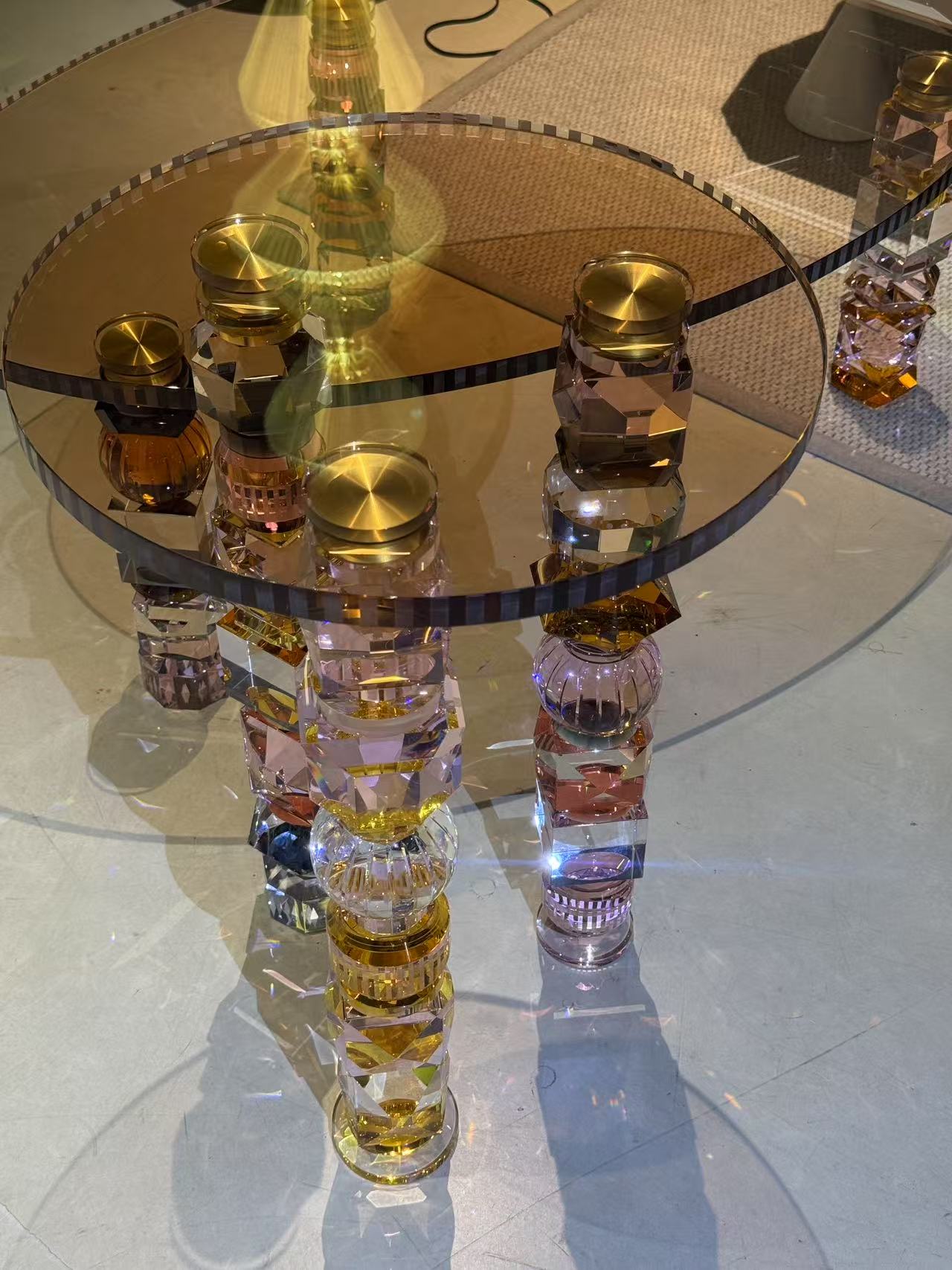 Crystal & Amber Glass Luxury Accent Table