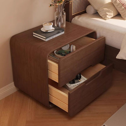 Solid Wood Nightstand - Natural Wood & Walnut Finish with Dual Storage Drawers