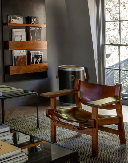 Spanish Chair | Solid Teak & Genuine Leather Sling Lounge Chair