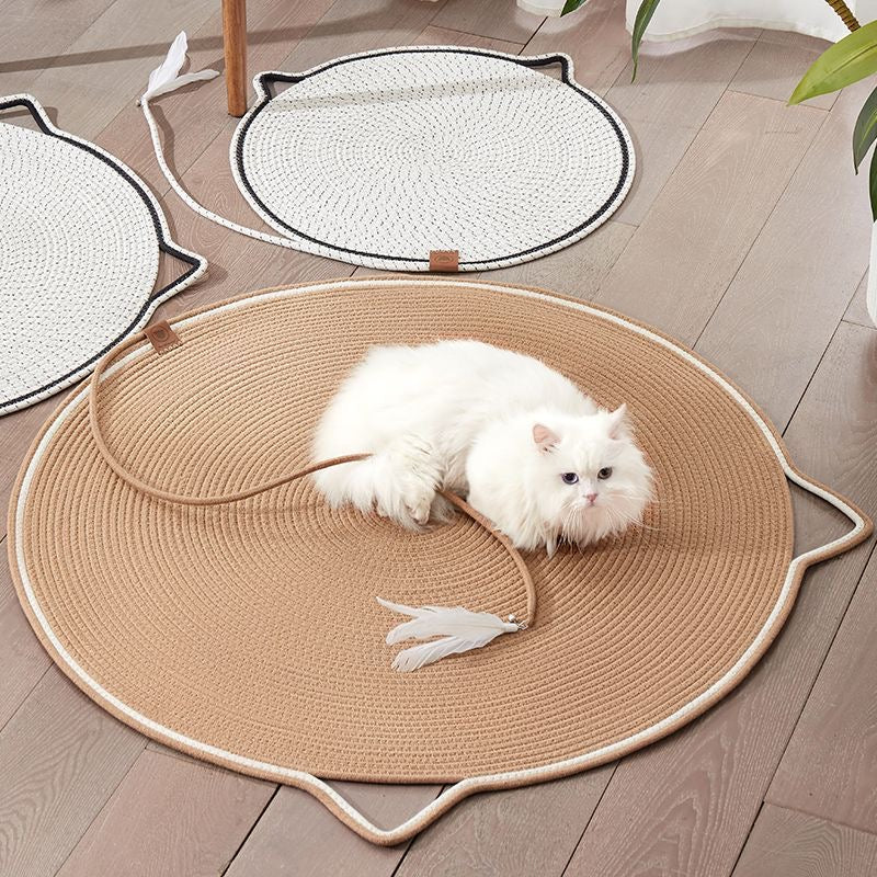 Hand-Woven Sisal Cat Scratching Mat | Durable Cat Head Shaped Floor Pad & Play Toy