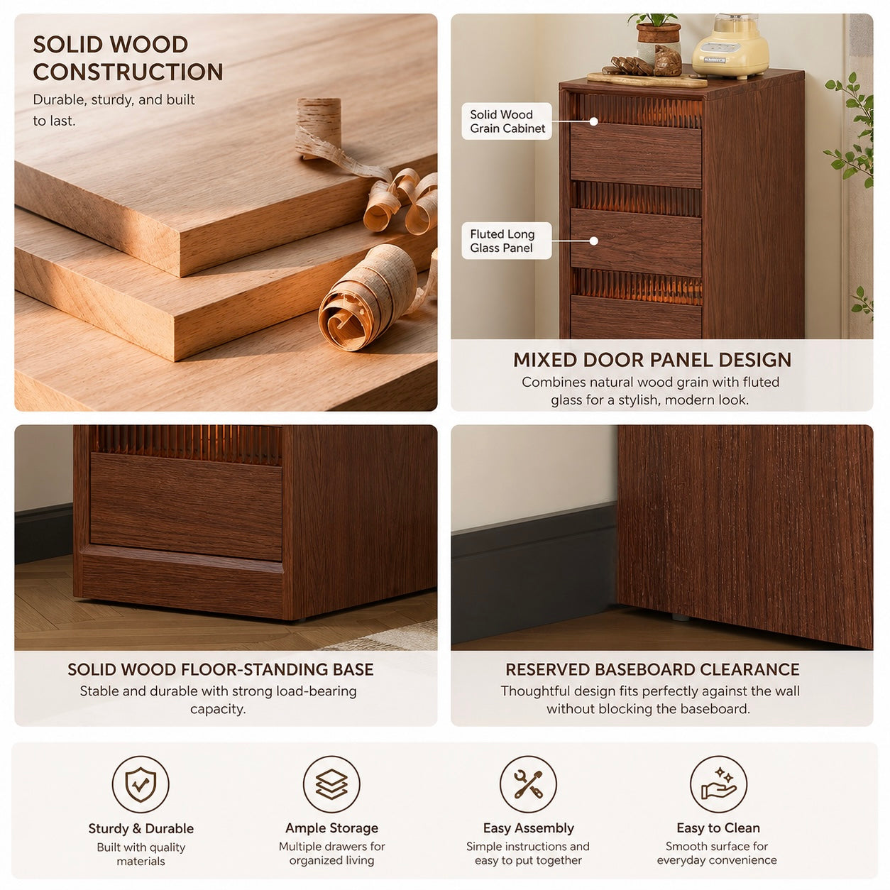 Modern Solid Wood Vertical Storage Cabinet, Slim 11.8" Wide Tower Chest of Drawers, Space-Saving Multi-Layer Organizer for Bedroom, Living Room, Entryway, and Office – 5 Sizes & 4 Finis