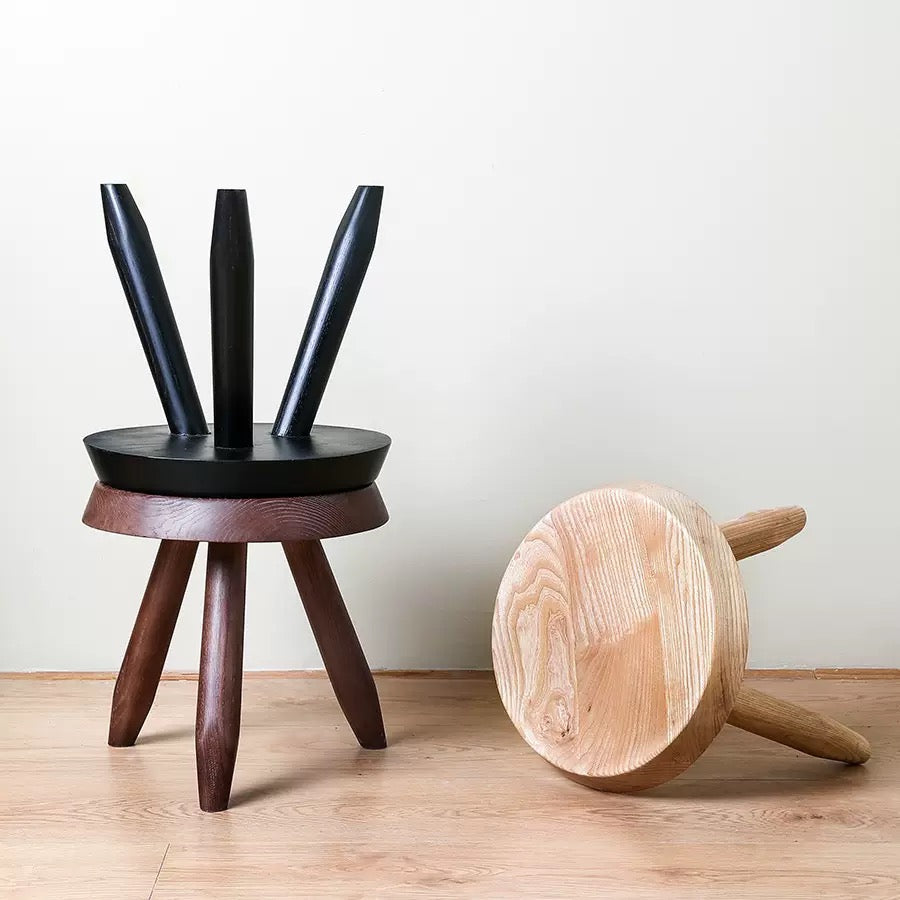 Handcrafted Solid Wood Tripod Stool – Charlotte Perriand–Inspired