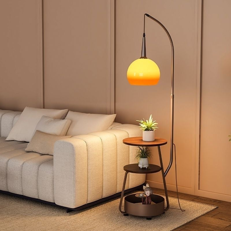 Arc Floor Lamp with Side Table & Shelves – Mid-Century Modern Globe Reading Lamp